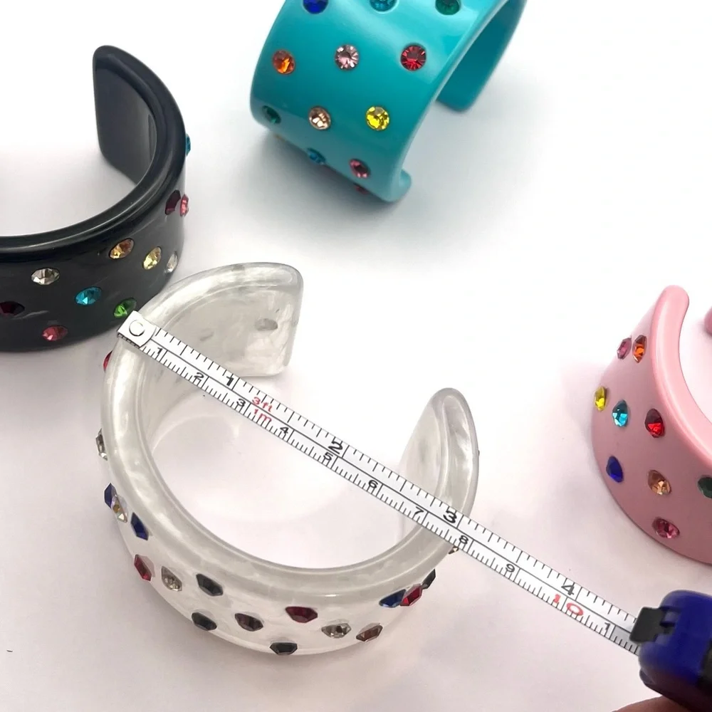 Statement Resin Cuff Bracelet – Multicolor Rhinestone Studded